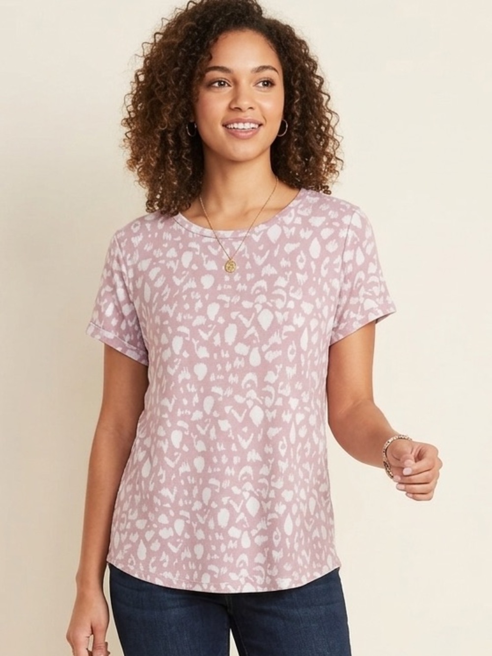 Ellen Tracy Mauve Animal Print Short Sleeve Top
